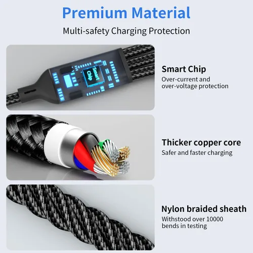 Vista 5 de Cable USB C múltiple [2 unidades, 4 pies], cable de carga 3 en 1 para múltiples dispositivos, cables de carga trenzados, cable de carga de teléfono