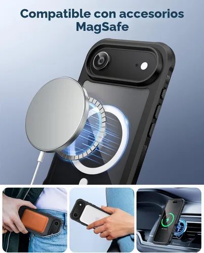 Vista 6 de seacosmo para iPhone Air Funda, Carcasa Completa con Protector de Privacidad de Vidrio Templado 9H Integrado y Protector de Lente de Cámara Negro