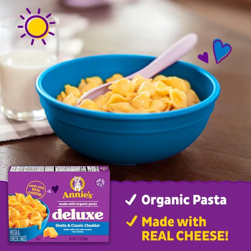 Vista 4 de Annie's Macarrones y queso de lujo con pasta orgánica, queso cheddar real clásico y conchas, 11.3 onzas (paquete de 12)