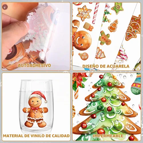 Vista 3 de Calcomanías de pared de pan de jengibre de Navidad, 12 hojas, calcomanías de pared de Navidad, decoración de pan de jengibre, calcomanías de vinilo