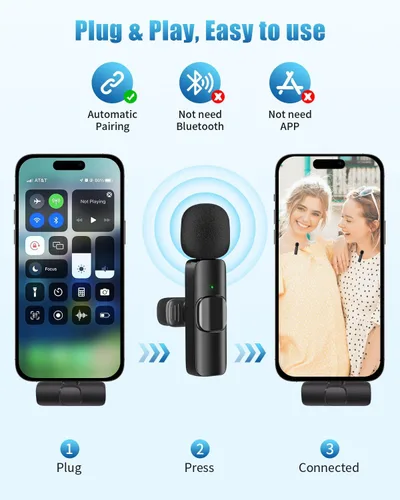 Vista 4 de Micrófonos Lavalier inalámbricos compatibles con iPhone, teléfono Android, computadora, mini micrófono inalámbrico profesional para grabación