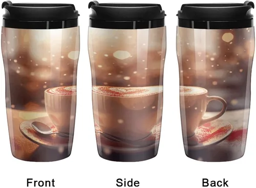 Vista 4 de Hearts Drawn on Coffee Coffee Cup Hot Coffee Travel Mug Reusable Iced Coffee Cups Double Heat Insulation Coffee Mug with Leak-Proof Lid Stylish