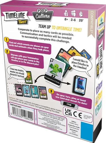 Vista 2 de Timeline Twist Pop Culture Edition - ¡Prueba tu conocimiento cronológico! Juego de preguntas cooperativas, divertido juego familiar para niños
