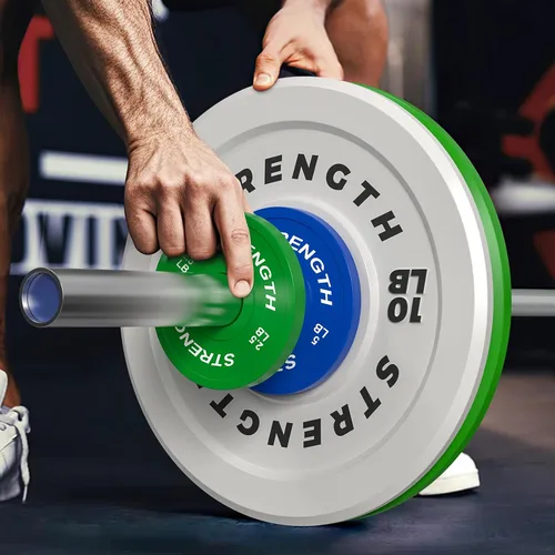 Vista 5 de Juego de Pesas Olímpicas de Parachoques de Goma - Placas de Barra de 2 Pulgadas para Entrenamiento de Fuerza en Gimnasio Casero