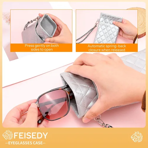 Vista 4 de FEISEDY Paquete de 2 fundas dobles para gafas, bolsa suave para gafas de sol, con correa para la muñeca, B0363