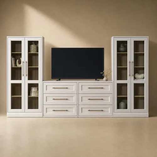 Vista 21 de mopio Blake Centro de entretenimiento de 4 piezas con almacenamiento, cómoda gabinete de almacenamiento modular de granja moderna soporte para TV