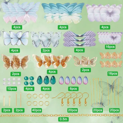 Vista 2 de SUNNYCLUE 1 caja de bricolaje 10 pares de dijes de alas de mariposa de filigrana de mariposas, aretes de fabricación de aretes, kits de iniciación