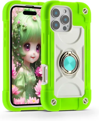 Vista 64 de MARKILL Funda compatible con iPhone 14 Pro de 6.1 pulgadas con soporte de anillo integrado, protección contra caídas de grado militar, carcasa Palta