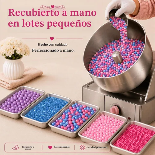 Vista 8 de Confect Gránulos decorativos para tartas Mezcla de grageas rosa intenso, rosa bebé y morado Azúcar brillante azul profundo Gránulos