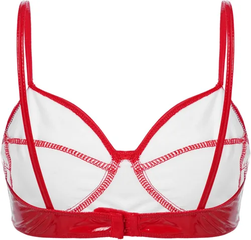 Vista 2 de Yartina Sujetador de piel de charol para mujer, con aspecto mojado, bralette inalámbrico, top corto, lencería para fiestas y clubes