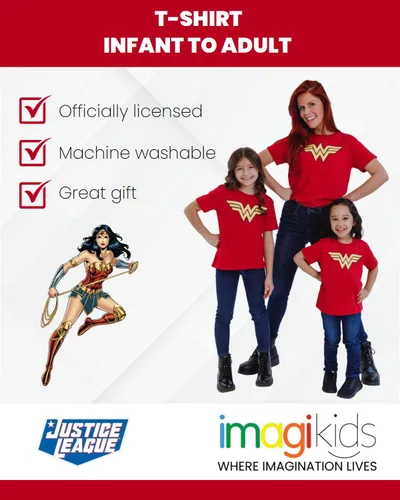 Vista 3 de DC Comics Camiseta familiar a juego de Batman Superman Wonder Woman de la Liga de la Justicia para bebés y adultos