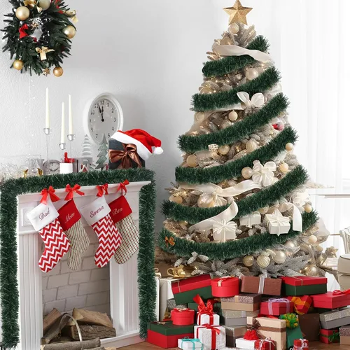 Vista 4 de Guirnalda Verde de Navidad de 50 Pies Guirnalda de Vegetación Artificial para Decoraciones de Árbol de Navidad, Decoración Navideña para Hogar