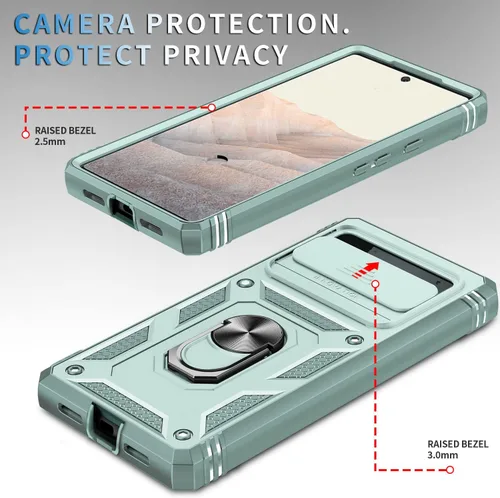 Vista 3 de Fetrim Caso para Google Pixel 6, Caja Del Teléfono De La Cubierta De La Cámara Con Soporte De Anillo De Rotación Para Google Pixel 6 - Verde
