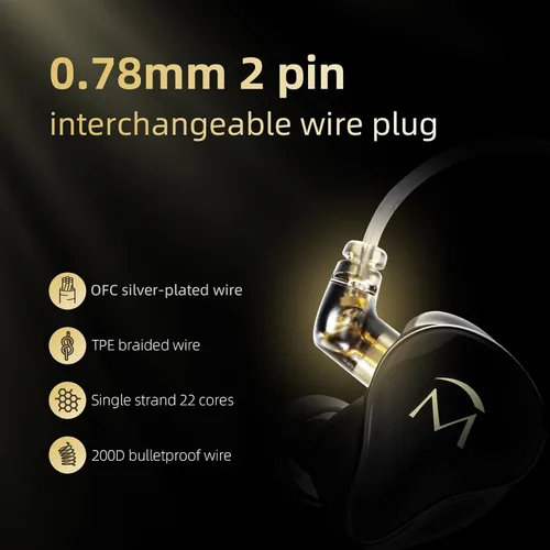 Vista 5 de SHANLING Auriculares intrauditivos Music1, controlador dinámico de 0.354 in, auriculares IEM con controles de micrófono y reproducción, auriculares