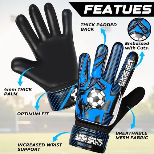 Vista 2 de Guantes de portero de fútbol para niños, guantes de portero para jóvenes niños y niñas con palma de látex de 4MM, antideslizantes, protección doble