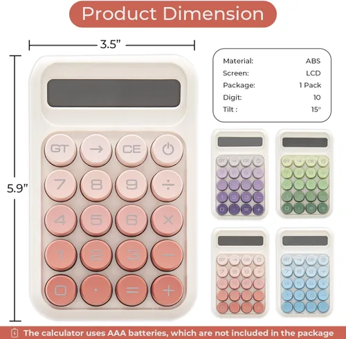 Vista 5 de Y YOMA Paquete de 1 calculadora de interruptor mecánico con pantalla LCD grande de 10 dígitos, botón grande, mini calculadora de escritorio linda