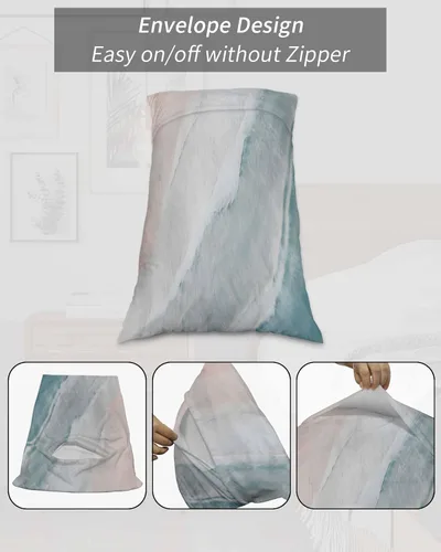Vista 7 de DecorLovee Juego de 2 fundas de almohada de playa de verano, tamaño estándar, material de microfibra, oceánico, costero, aguamarina, beige, funda