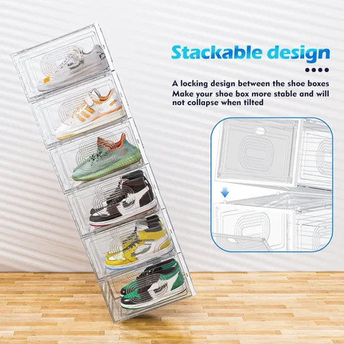 Vista 4 de YFXCVSL Paquete de 10 organizadores de zapatos, cajas de zapatos resistentes apilables con puerta magnética, almacenamiento grueso para zapatos