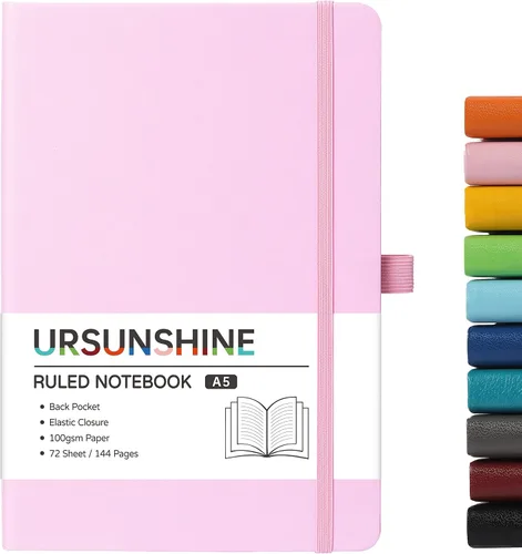 Vista 39 de Cuaderno punteado, diario, 5.3 x 8.26 pulgadas, tapa dura, prémium, papel grueso, doble espiral, bandas, cuero negro sintético, lazo para bolígrafo
