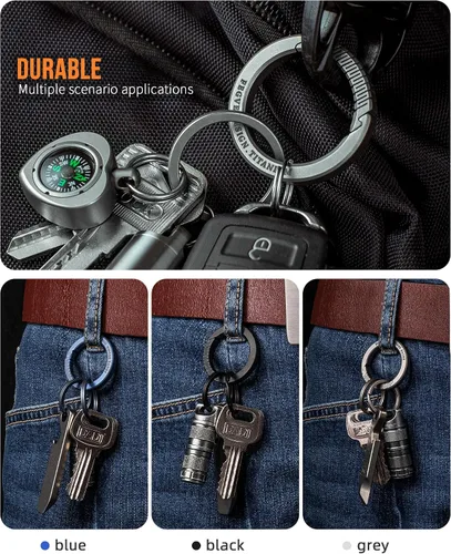 Vista 11 de FEGVE Carabiner Keychain Clip with 2 Key Rings, Titanium Quick Release Keychain Small Carabiner Clip for Keys