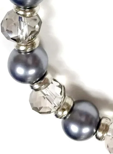 Vista 7 de Linpeng BR-2476B Fiona Pulsera elástica con cuentas de cristal y perlas con colgantes, gris claroblanco