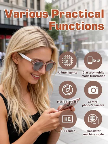 Vista 6 de Gafas Bluetooth para mujeres y hombres con Bluetooth 5.4, gafas de traducción con bloqueo de luz azul y lentes de cambio de color, asistente de voz