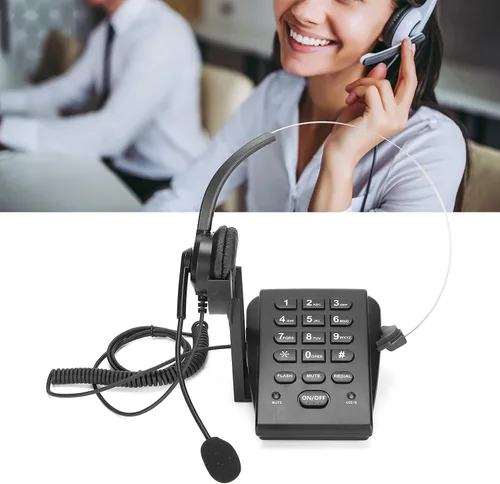 Vista 3 de Teléfono HT700 con cable con auricular micrófono omnidireccional centro de llamadas, teléfono manos libres con cable para oficina y hogar