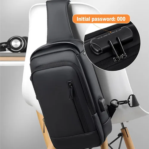 Vista 2 de Pequeñas bolsas antirrobo para hombre, mochila con correa USB, impermeable, ligera, con una correa, Negro -, Mochilas Daypack