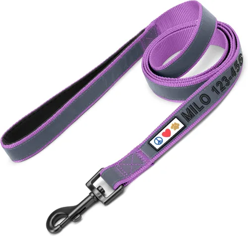 Vista 53 de Pawtitas - Correa personalizada de 6 pies para perro rosa XS/S con nombre y número de teléfono bordados, correa fuerte de nylon para razas pequeñas