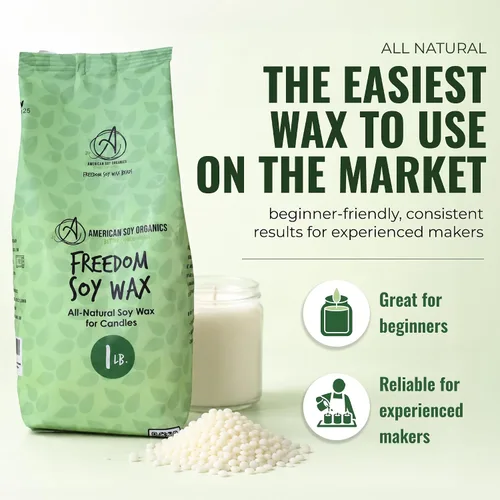Vista 2 de American Soy Organics - Cuentas de cera de soja Freedom de 1 libra para hacer velas - Cuentas de cera para microondas - Suministros prémium