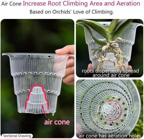 Vista 4 de Macetas de Orquídeas Transparentes de 4 Pulgadas con Agujeros que Combinan con Macetas de Orquídeas de Plástico Blanco, Juego de 2, Macetas