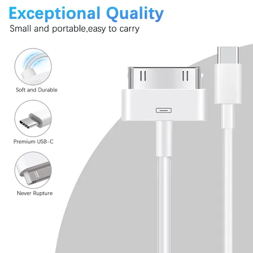 Vista 2 de Cable adaptador de 30 pines a USB C para iPhone, iPad, iPod, cable de datos de nueva generación, cable de carga de USB C a conector de base