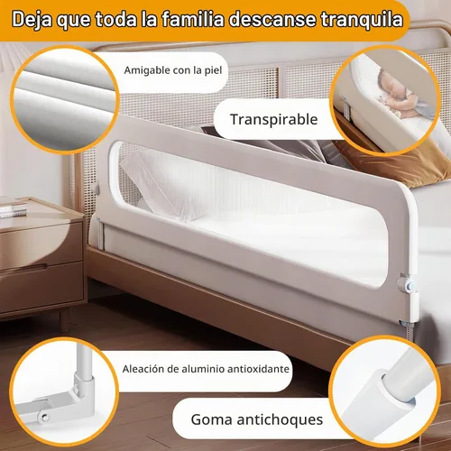 Vista 3 de Barandilla protectora para cama de bebé para niños pequeños, altura ajustable de 78.7 pulgadas, barandilla de cama abatible, barandilla lateral