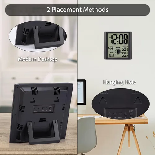 Vista 7 de Reloj de pared atómico con pantalla de números grandes para interiores y exteriores Wall Clock Battery Operated, Alarm