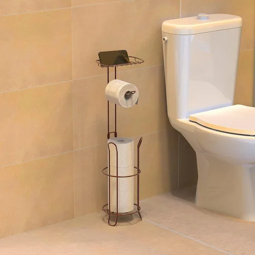 Vista 3 de Portarrollos de papel higiénico para baño de Simple Houseware con estante para teléfono celular, bronce