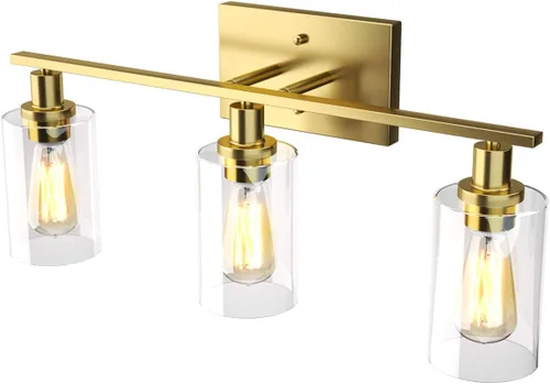 Vista 12 de Tangkula Lámparas de tocador de baño de 3 luces, apliques de pared modernos con pantalla de vidrio transparente con base E26, iluminación de pared