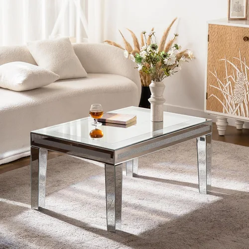 Vista 11 de Mesa de centro de cristal de 39 pulgadas, moderna mesa de centro de vidrio templado de 2 capas, mesas rectangulares para sala de estar, muebles