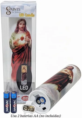 Vista 4 de Vela LED de oración de devoción sin llama Sagrado Corazón de Jesús