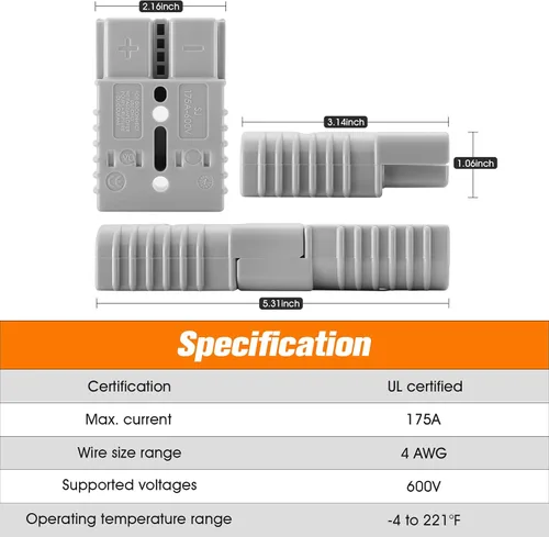 Vista 2 de 2 unidades de batería de calibre 4 de 175 amperios de conexión/desconexión rápida con mango, kit de conector de enchufe de cable de puente para Gris