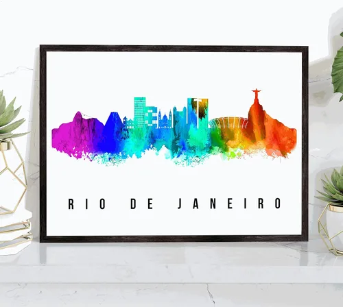 Vista 24 de Póster de Santiago Skyline Chile, pintura de paisaje urbano de Santiago, póster de Santiago Chile, paisaje urbano de Chile y estampado de Santiago