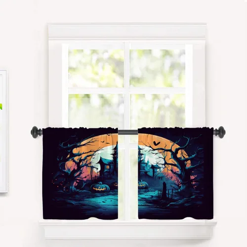 Vista 155 de Cortinas opacas de poliéster multicapa marrón con diseño de bosque natural, 2 unidades, 26 x 24 pulgadas