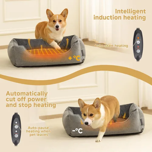 Vista 3 de Cama térmica para perros con almohadilla térmica de detección automática, 3 ajustes de temperatura y cable resistente a las masticaciones