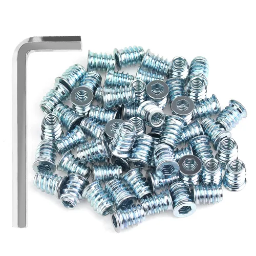Vista 15 de Insertos roscados de 1/4-20, insertos de madera, insertos roscados de acero para tornillo de muebles de madera, kit de 145 piezas de insertos