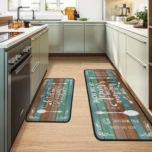 Vista 10 de Alfombras y tapetes negros de cocina antideslizantes, lavables, absorbentes, de microfibra, para piso, juego de 2 tapetes de cocina negros