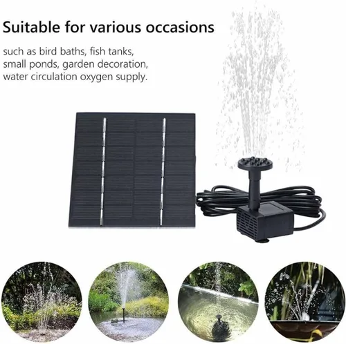 Vista 7 de Kit de bomba de agua solar, bomba de fuente de agua con 4 boquillas, fuente de agua para exteriores para baño de pájaros, estanques, jardín y pecera