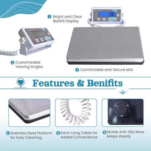 Vista 4 de Báscula de peso corporal extra ancha para uso médico, doméstico y de lucha libre, 440 libras Accurate Weigh-Ins, Easy-Read LCD Display, Hold &