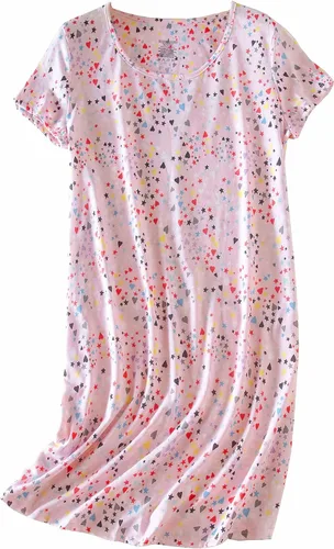Vista 2 de PNAEONG Paquete de 3 camisones de algodón para mujer, ropa de dormir de manga corta, camisa casual con estampado