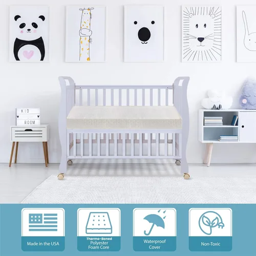 Vista 5 de LA Baby - Protector de colchón impermeable para cuna de 3 pulgadas con capa de algodón 100% orgánico, solo para cunas de tamaño no completo