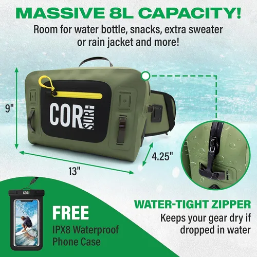 Vista 3 de Riñonera impermeable Riñonera de pesca lumbar sumergible de 8 litros con cremallera hermética Perfecto para pesca con mosca, canotaje, camping