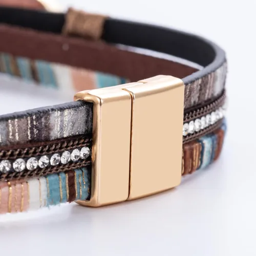 Vista 257 de FANCY SHINY - Pulsera de cuero estilo bohemio, pulsera de cuentas de cristal con cierre magnético, regalos de joyería para mujer